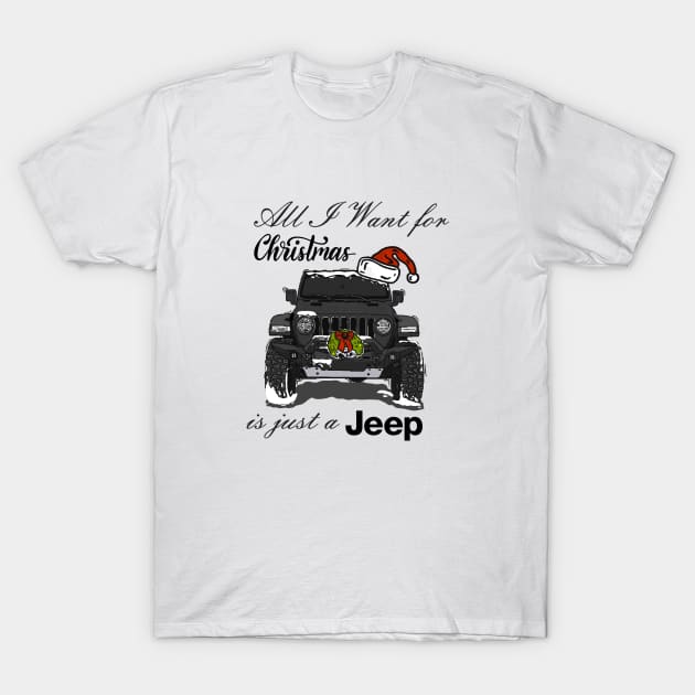 Christmas Jeep Black T-Shirt by 4x4 Sketch